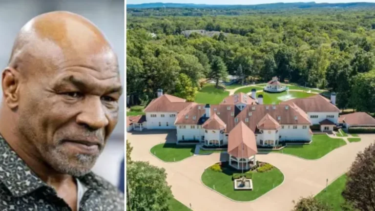 Vista externa da antiga mansão de Mike Tyson e 50 Cent, localizada em Farmington, Connecticut.