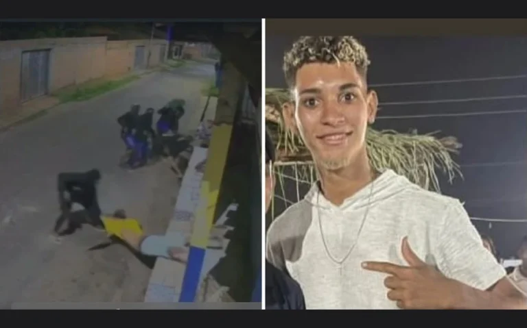 Montagem com cena de câmera de segurança em uma rua de Timon à esquerda e retrato de Dogilvan Martins Santos Júnior à direita.