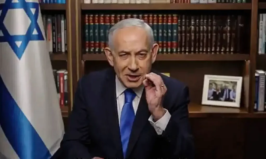 Primeiro-ministro israelense Benjamin Netanyahu durante reunião de gabinete em Jerusalém.