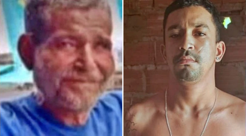 Montagem mostra Sebastião da Cruz Neves, de camisa azul e cabelos grisalhos, à esquerda, e Francisco Leônidas de Souza, sem camisa, diante de uma parede de tijolos, à direita.