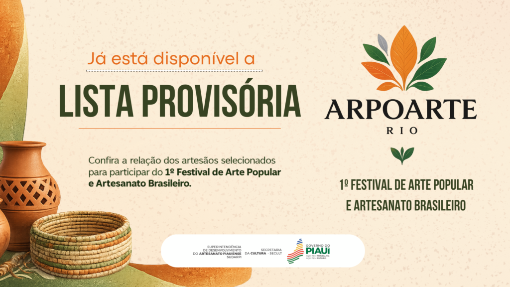 Lista provisória de classificação dos artesãos piauienses para a Arpoarte 2026, divulgada pela Sudarpi.